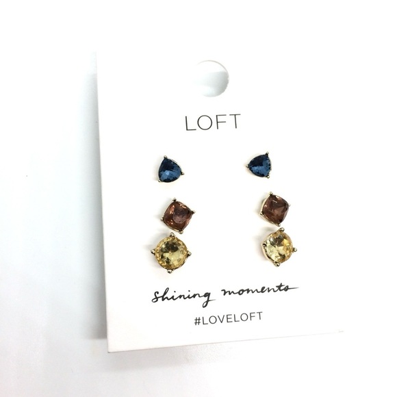 3/$30 NWT ANN TAYLOR LOFT RHINESTONE STUD EARRINGS MULTI-COLOR BLUE PINK YELLOW - Picture 4 of 11